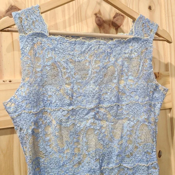 Vintage Kay Celine Blue Tan Lace Cami Sheer Tank Y2K Fairy Coquette Girl Size L - Picture 2 of 7